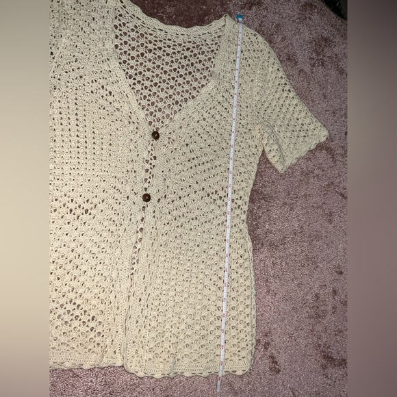 Ivory 2 pieces Set top & cardigan handbag crochet and wood buttons. Size S/M - Picture 9 of 10